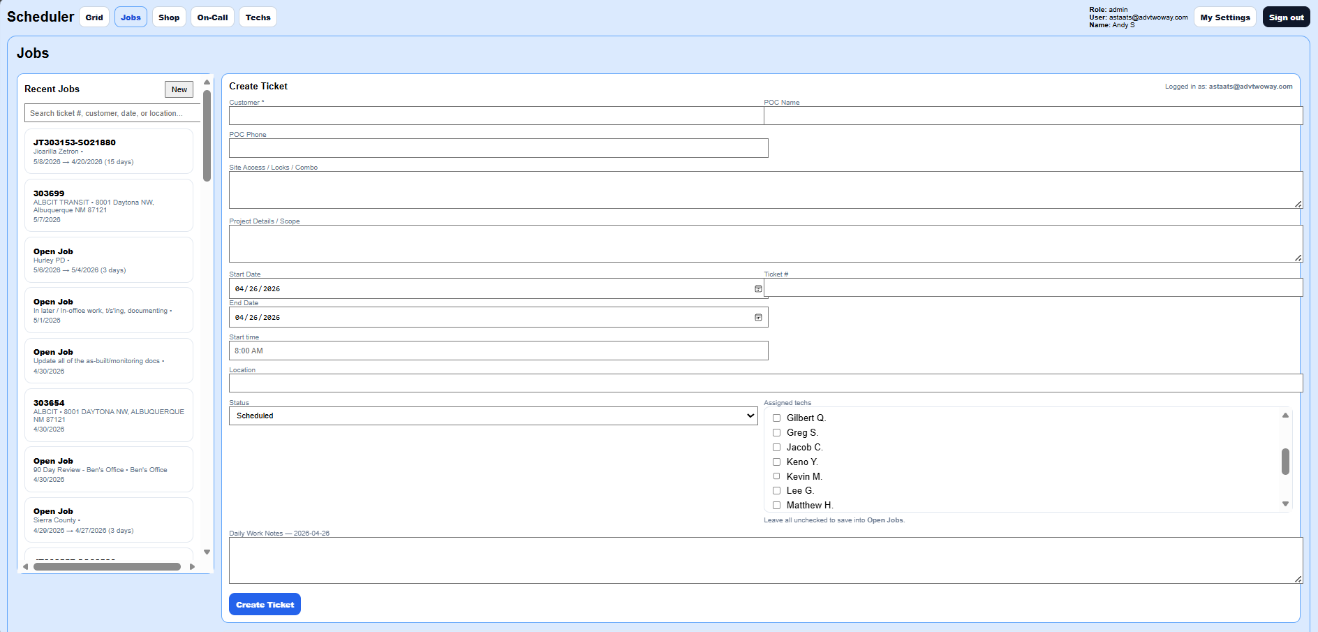Job ticket screenshot