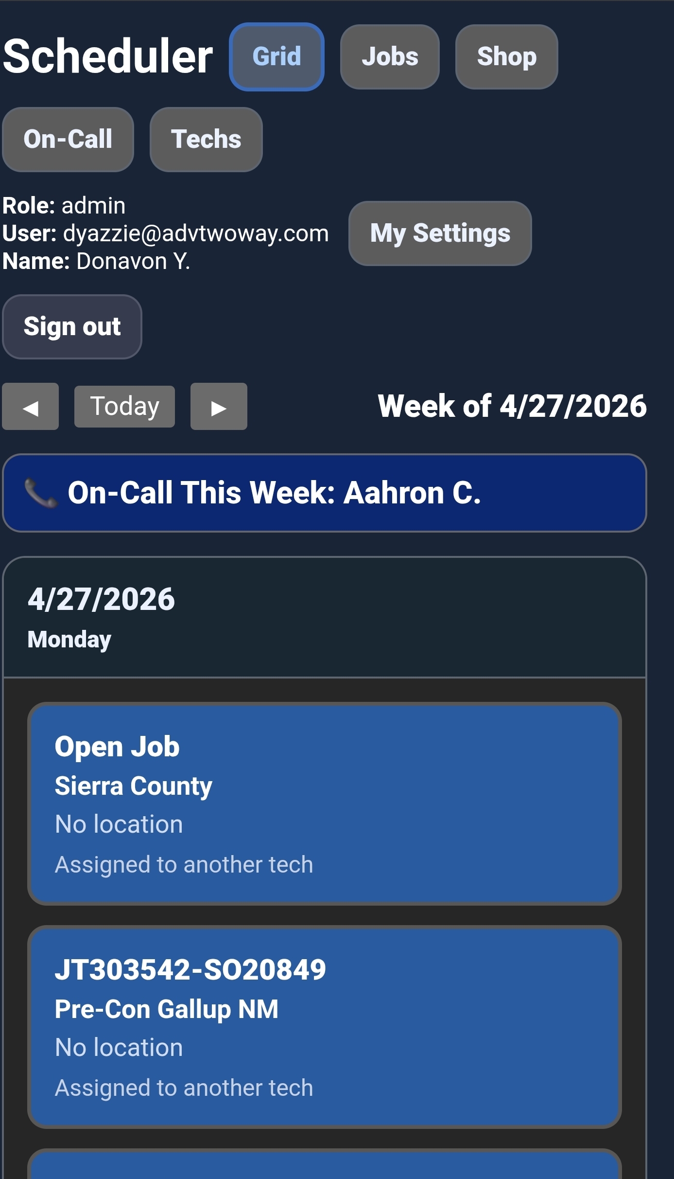 Mobile scheduler screenshot