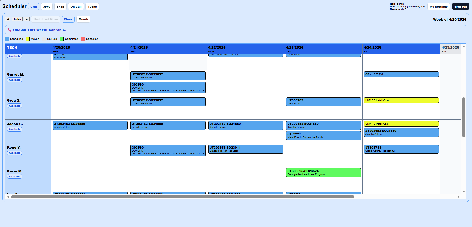 Scheduler grid screenshot